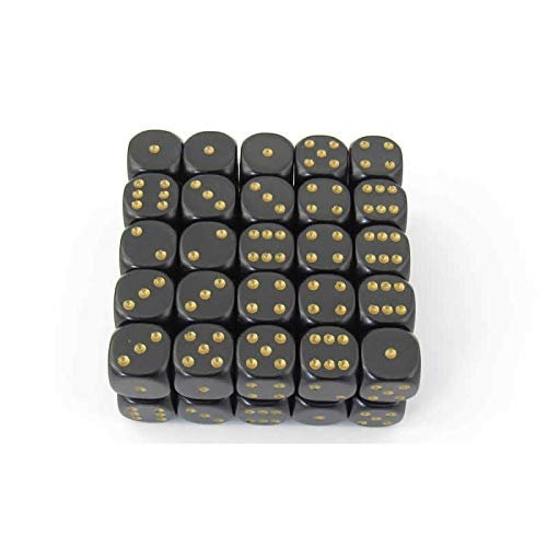 Black Opaque Dice with Gold Pips D6 16mm (5/8in) Pack of 50 Wondertrail