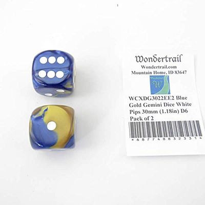Blue and Gold Gemini Dice with White Pips 30mm (1.18in) D6 Pack of 2 Wondertrail