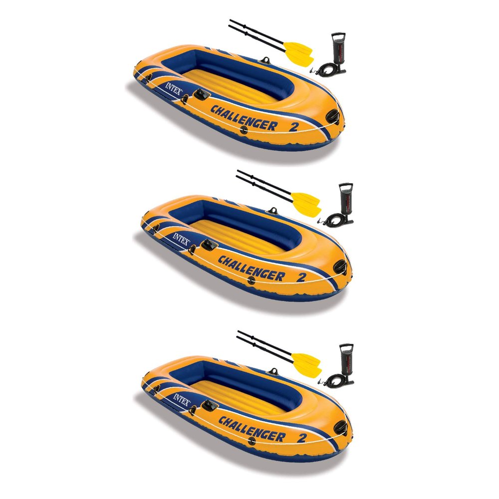 INTEX Challenger 2-Person Inflatable Boat Set with Oars and Pump, 3-Pack