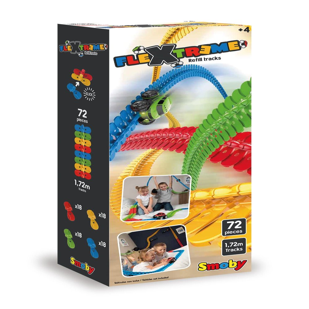 Smoby - FleXtreme - Track Refill - 1.72 m Additional Car Track - 72 Flexible and Adjustable Tracks - 190904, 7600180904WEB