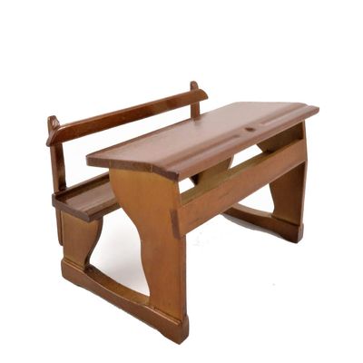 Melody Jane Dolls Houses Twin Double School Desk & Bench Old Fashioned Walnut 1:12 Furniture