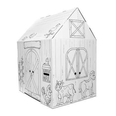 Easy Playhouse Barn - Kids Art & Craft for Indoor & Outdoor Fun, Color Favorite Farm Animals  Decorate & Personalize The Cardboard Fort, 32 by 26. 5 by 40. 5 inches - Made in USA, Age 3 and up
