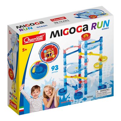 Quercetti Migoga Marble Run Ocean - Set Includes 93 Pieces to Build Tracks, 12 Colored Marbles and Multi-Start for Simultaneous Launches - STEM Toy for Educational Play, for Kids Ages 5 Years +