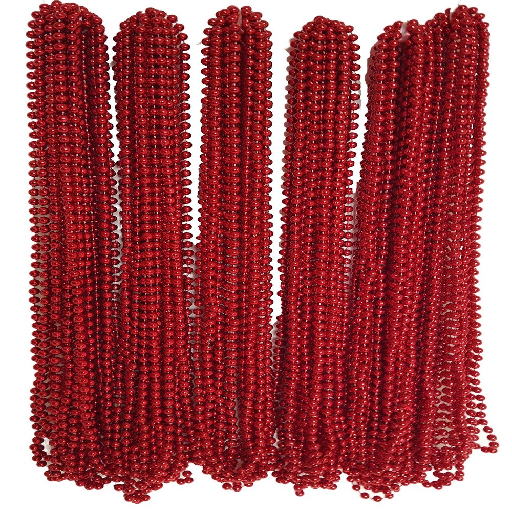 Dondor Festive Metallic Beaded Necklaces (72 Pack, RED)