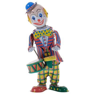 STOBOK Wind Up Tinplate Drumming Clown Toy - Retro Nostalgia Collectible Circus Tin Toys for Hallloween Decoration, Adults Collection, Home Office Decor