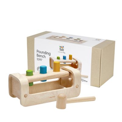 PlanToys Pounding Bench Wooden Hammer Toy for Kids Ages 3+ | Montessori Fine Motor & Hand-Eye Coordination Activity for Focus & Strength | Eco-Friendly Educational Toy
