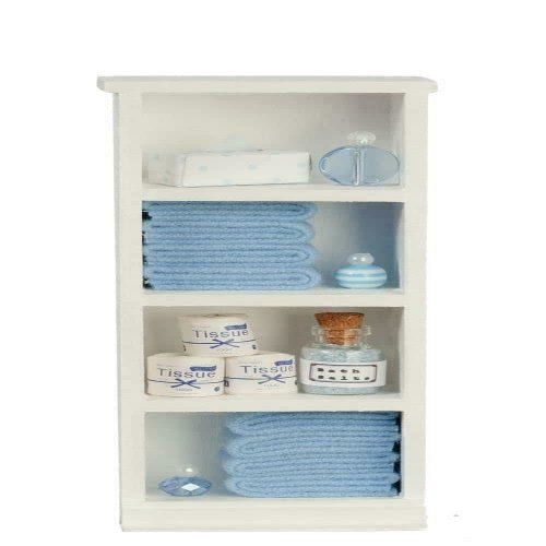 Town Square Miniatures Dollhouse Narrow Shelf Unit Blue Towels & Accessories 1:12 Bathroom Furniture