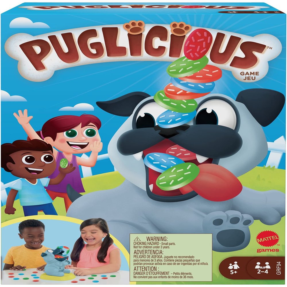 Mattel Games Puglicious Kids Game, Dog Treat-Stacking Challenge with Hungry Puppy, Toy for Kids 5 Years & Older