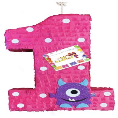 APINATA4U Number One Piata Monster Theme | 20" Large Party Decoration, Handcrafted and Fully Assembled, Perfect for 1st Birthday Parties, Durable & Fun for Kids and Adults
