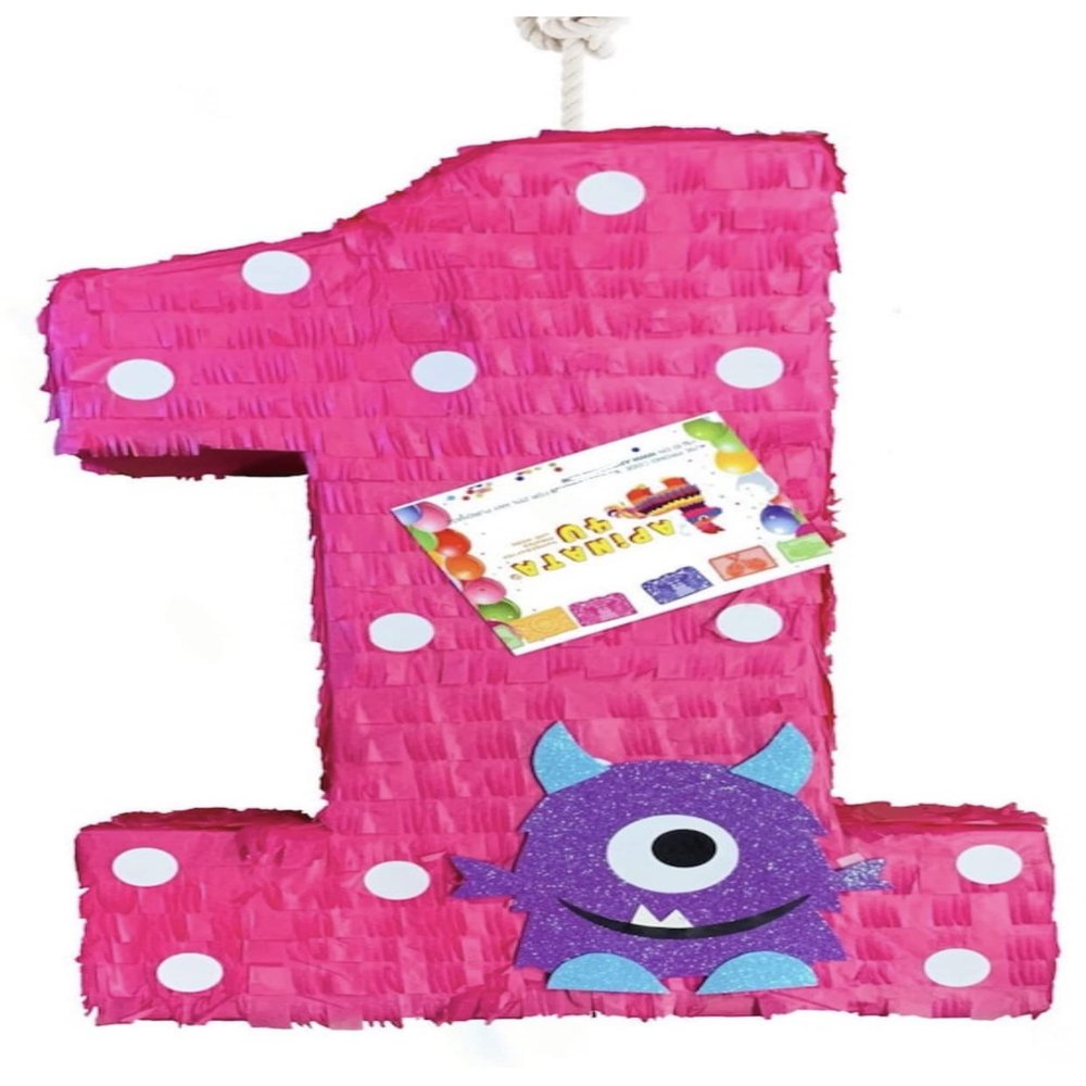 APINATA4U Number One Piata Monster Theme | 20" Large Party Decoration, Handcrafted and Fully Assembled, Perfect for 1st Birthday Parties, Durable & Fun for Kids and Adults