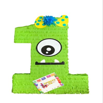 APINATA4U Large Number One Monster Bash Birthday Party Pinata 20" Green Color Happy Birthday Kids Monster Party