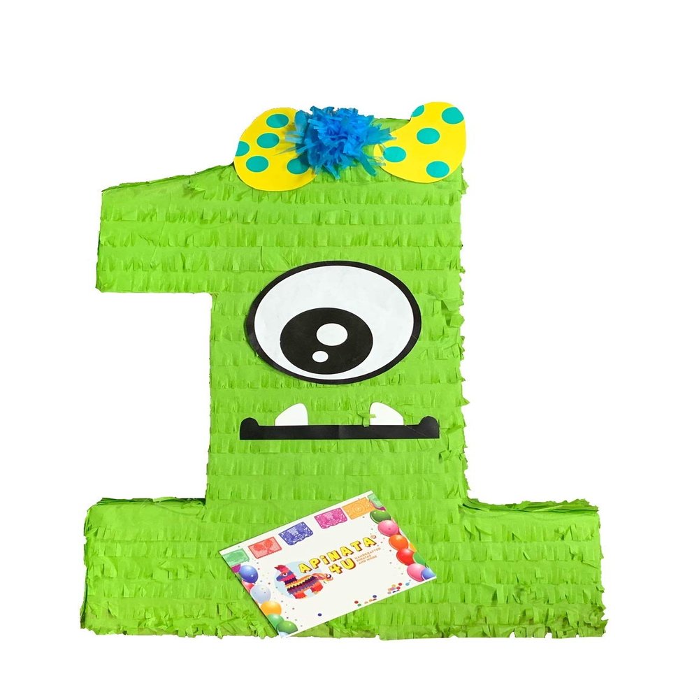 APINATA4U Large Number One Monster Bash Birthday Party Pinata 20" Green Color Happy Birthday Kids Monster Party