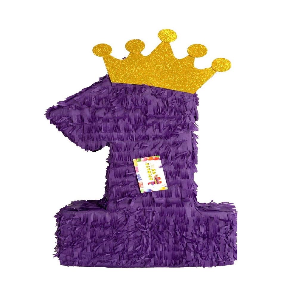 APINATA4U Number One Pinata 1st Birthday Purple Color First Birthday Gold Crown Princess Party Supplies Decorations