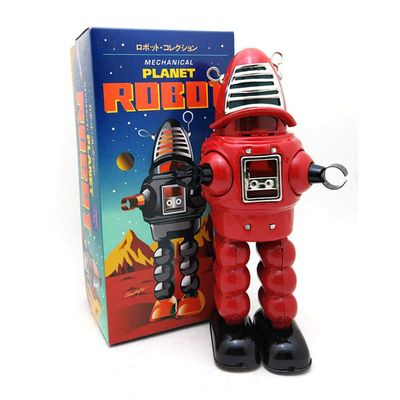 Charmgle Planet Robot Wind-up Toys, Clockwork Walking Alien Toys, Tin Toy for Adult Collection Novelty Gifts Red