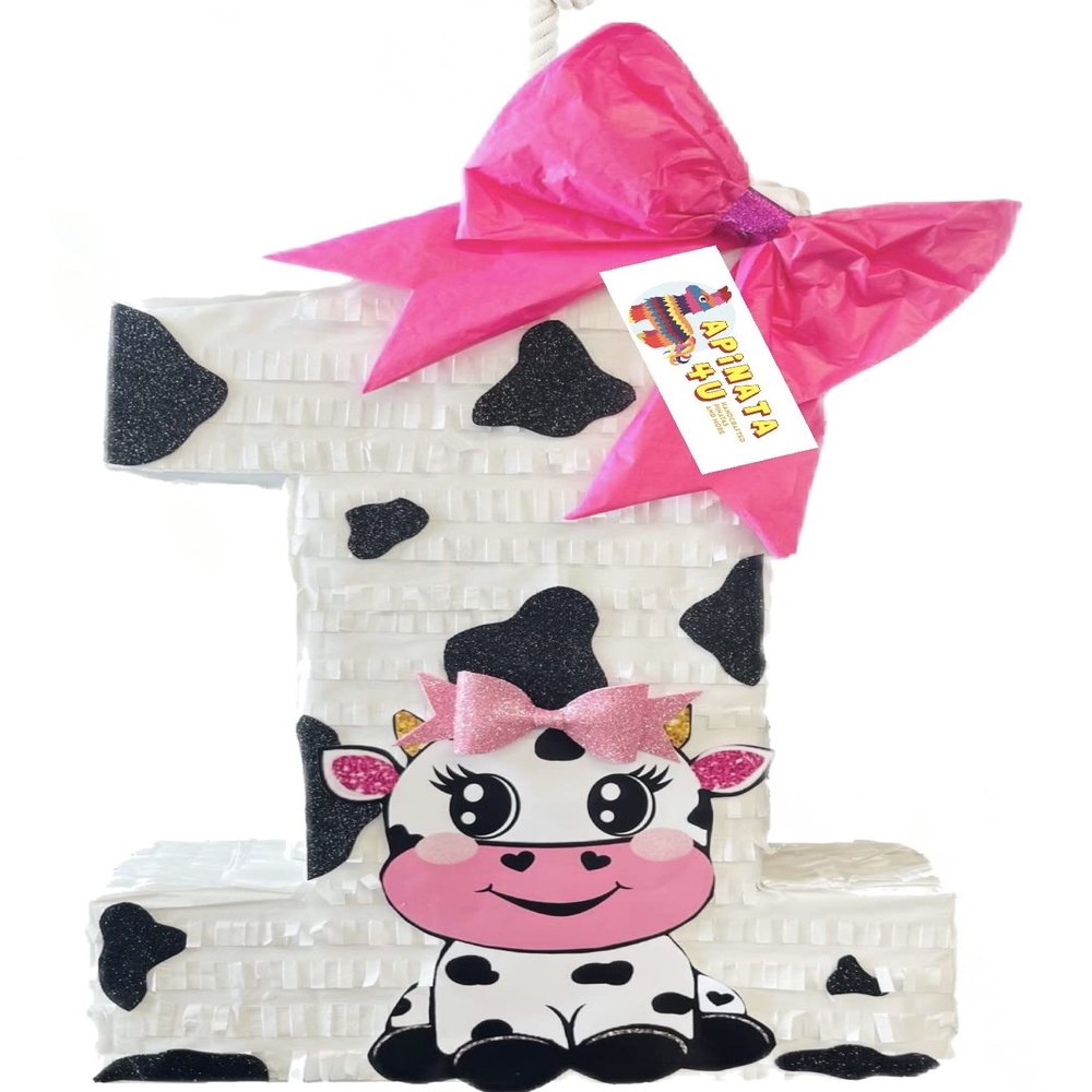 APINATA4U 20"Tall Number One Cow Piata for First Birthday Barnyard Theme Cow Party Supplies Decorations Farm Animals