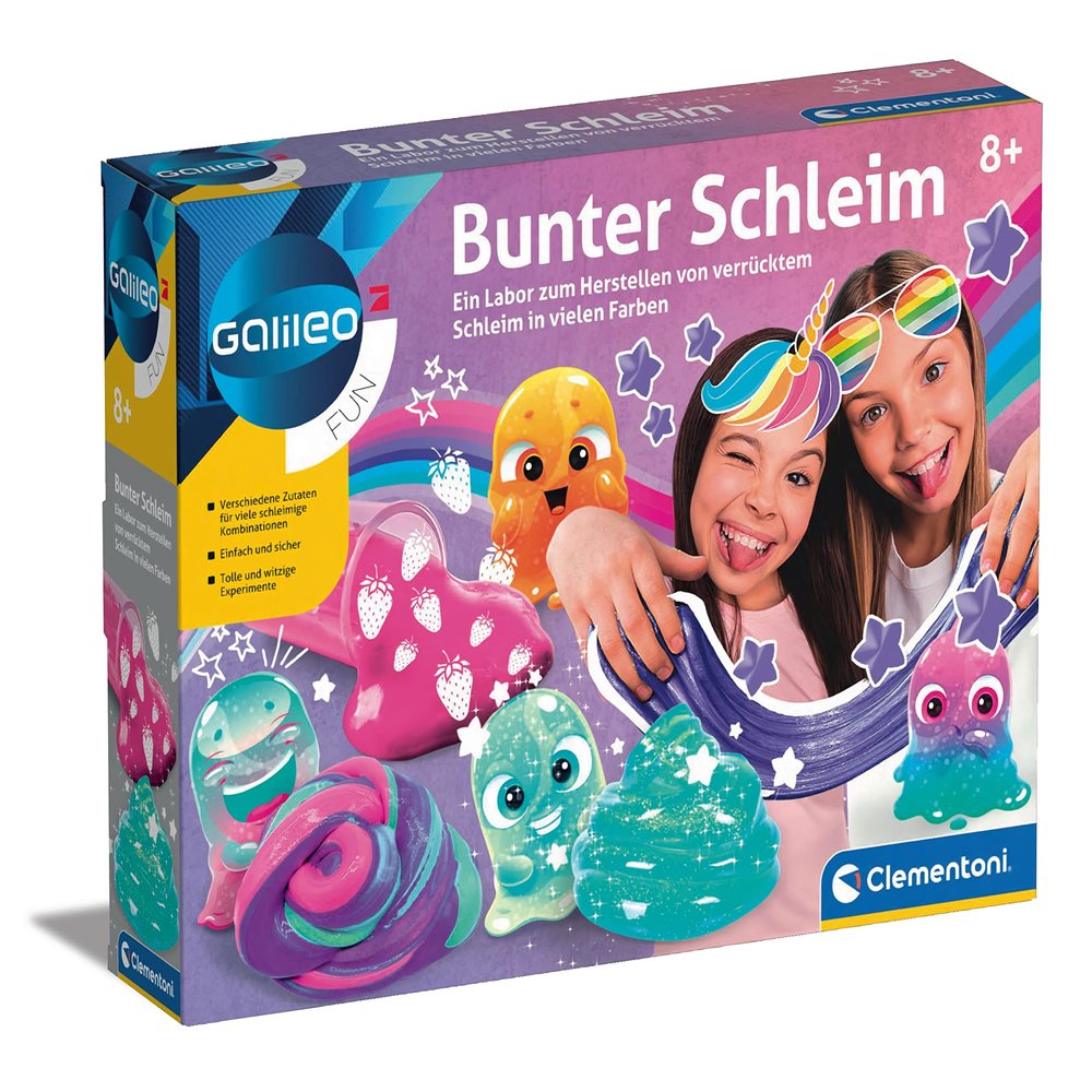 Clementoni Galileo Fun - Colourful Slime, Fun Experiments with Sticky Slime & Glittering Substances, Toy for Children Aged 8 and Above for Little Chemists 59172
