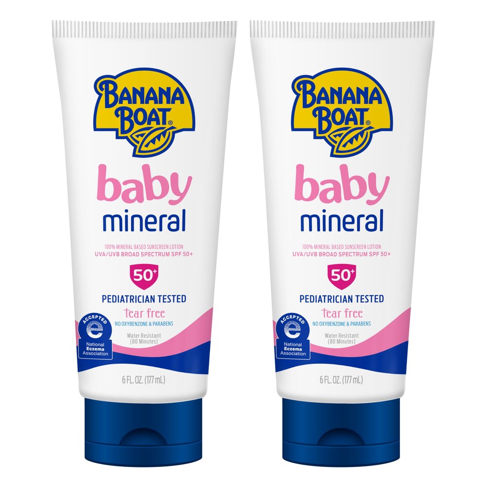 Banana Boat Mineral Baby Sunscreen Lotion SPF 50 Twin Pack | SPF 50 Sunscreen for Babies, Baby Sunblock Lotion, Oxybenzone Free, 6oz each
