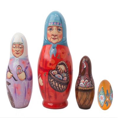 Golden Cockerel Rechenka's Eggs Babushka Nesting Doll Made in Russia Matryoshka Stacking Doll 6"/4pc Linden Wood