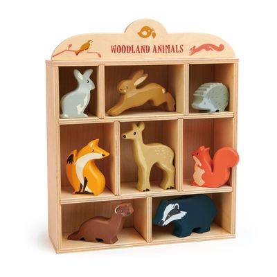 Tender Leaf Toys Woodland Animals  8 Wooden Forest Animals with a Display Shelf -Classic Toy for Pretend Play  Develops Social, Creative & Imaginative Skills  Learning Role Play  Ages 3+ Years