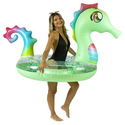 Poolcandy Jumbo 48" Seahorse Pool Tube, Stylish, Ultra Durable, Easy-Inflate PVC Tube, Great for Beach, Lake, River, Perfect for Kids and Adults