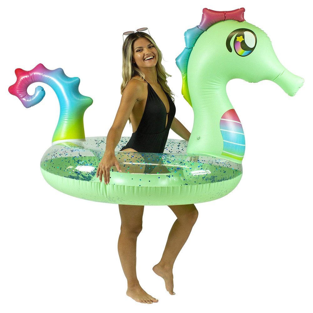 Poolcandy Jumbo 48" Seahorse Pool Tube, Stylish, Ultra Durable, Easy-Inflate PVC Tube, Great for Beach, Lake, River, Perfect for Kids and Adults