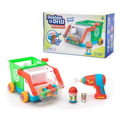 Educational Insights Design & Drill Bolt Buddies Recycling Truck - Construction Toys & Toddler Tools, Kids Tool Set with Real Electric Drill Toy, Take Apart STEM Set, Building Kit & Gift for Ages 3+