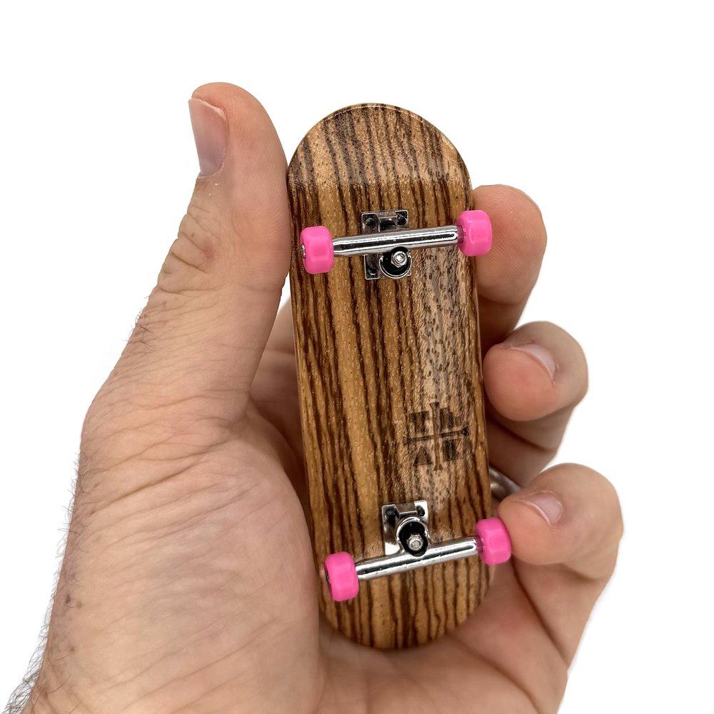 Teak Tuning 32mm Pro Fingerboard Complete - Fully Assembled with Pro Level Components - Pro Shaped Wooden Deck (32x97mm), UltraSpin Bearing Wheels, Prodigy Gen2 Trucks - Pink Zebra
