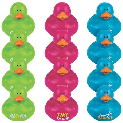 Fun Express Hibiscus Duck Assortment Colorful Plush Ducks Featuring Vibrant Hibiscus Flower Design Perfect for Luau Parties Tropical Events Decorations Party Favors Giveaways and Gifts 12 Pieces