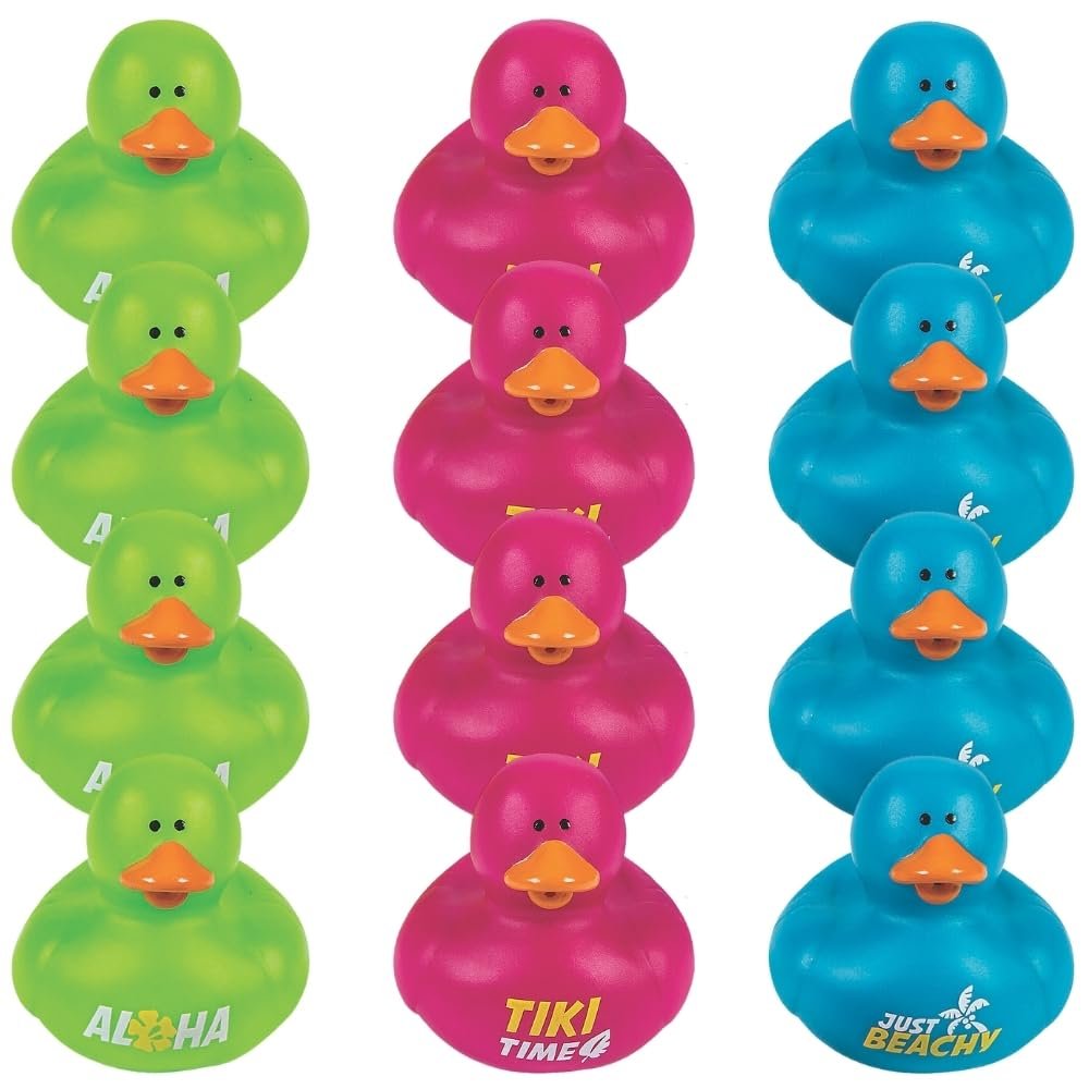 Fun Express Hibiscus Duck Assortment Colorful Plush Ducks Featuring Vibrant Hibiscus Flower Design Perfect for Luau Parties Tropical Events Decorations Party Favors Giveaways and Gifts 12 Pieces