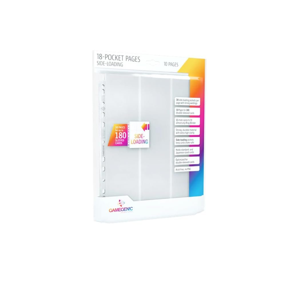 18-Pocket Pages Side-Loading (10 Pack) | Holds Standard and Japanese Cards | Durable Trading Card and Collectible Card Game Organizer | Optimized for Double-Sleeved Cards | White | Made by Gamegenic