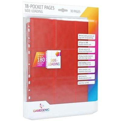 18-Pocket Pages Side-Loading (10 Pack) | Holds Standard and Japanese Cards | Durable Trading Card and Collectible Card Game Organizer | Optimized for Double-Sleeved Cards | Red | Made by Gamegenic