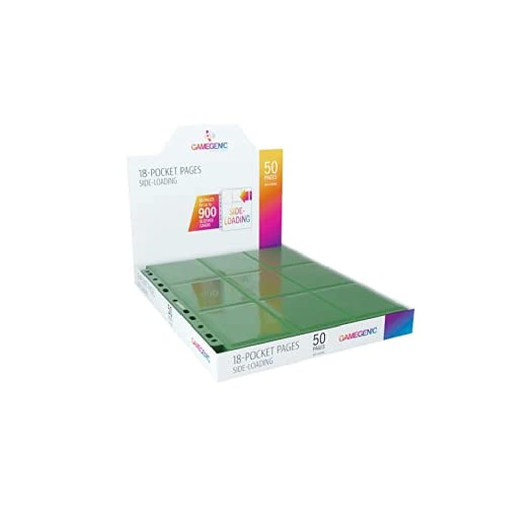 Gamegenic 18-Pocket Pages Side-Loading (50 Pack) | Holds Standard and Japanese Cards | Durable Trading Card and Collectible Card Game Organizer | Optimized for Double-Sleeved Cards | Green