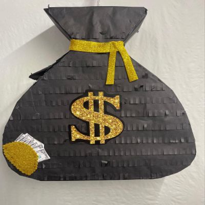 APINATA4U St. Patrick's Day Money Bag Pinata Casino Themed Las Vegas Party Supplies Decorations Money Symbol Black Color
