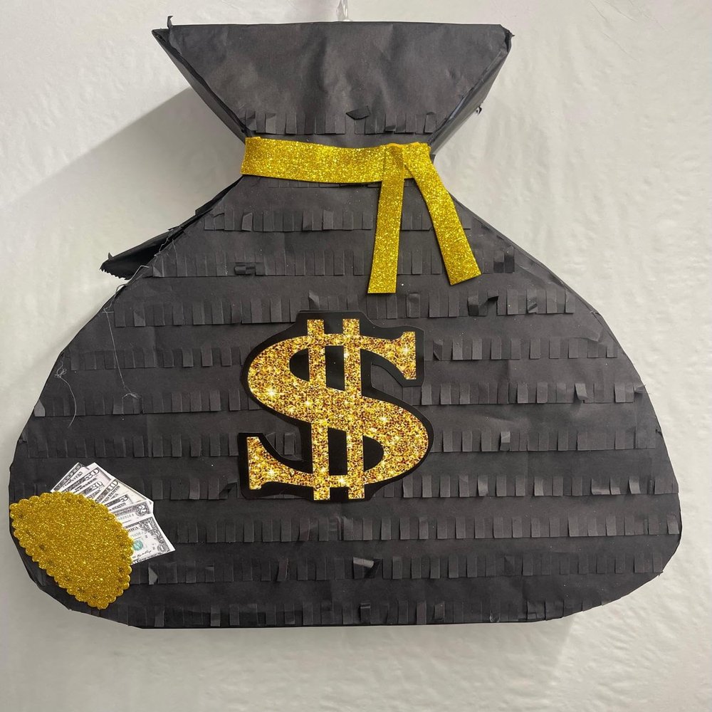 APINATA4U St. Patrick's Day Money Bag Pinata Casino Themed Las Vegas Party Supplies Decorations Money Symbol Black Color