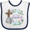 inktastic It's My 1st Easter with Cross and Flowers Baby Bib White and Navy 3a452 view 1