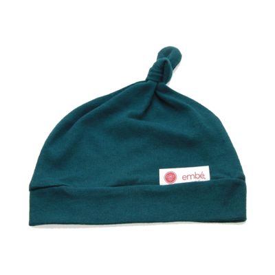 emb Top Knot Beanie Hat for Babies 0-3 Months - Spruce | Head Cover for Babies 6-14 lbs | Coordinates with Swaddles | 100% Jersey Cotton | Baby Clothing Accessory