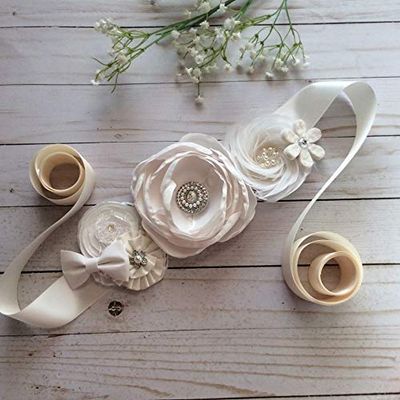 All Beige Wedding Sach, Bridal Belt, Flower Girl Sash Maternity Sach, Beige-Off White Maternity Sach. Photo Prop Sach, Baby Shower Maternity Sach