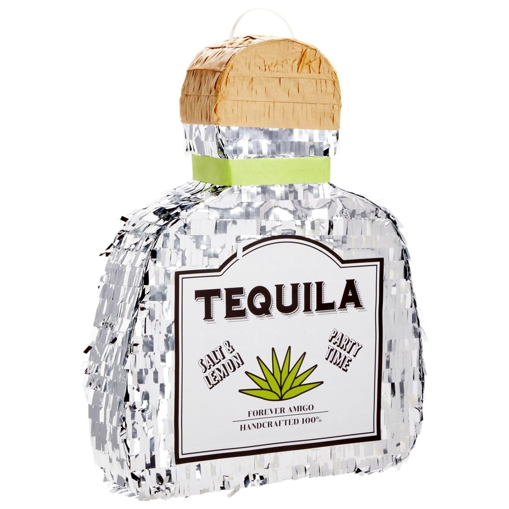 Sparkle and Bash Pinata Tequila Bottle Shape - Small, Silver Foil, 16.5 x 13 x 3 In - Pinata for Tequila Party Decorations & Table Centerpiece & Photo Prop