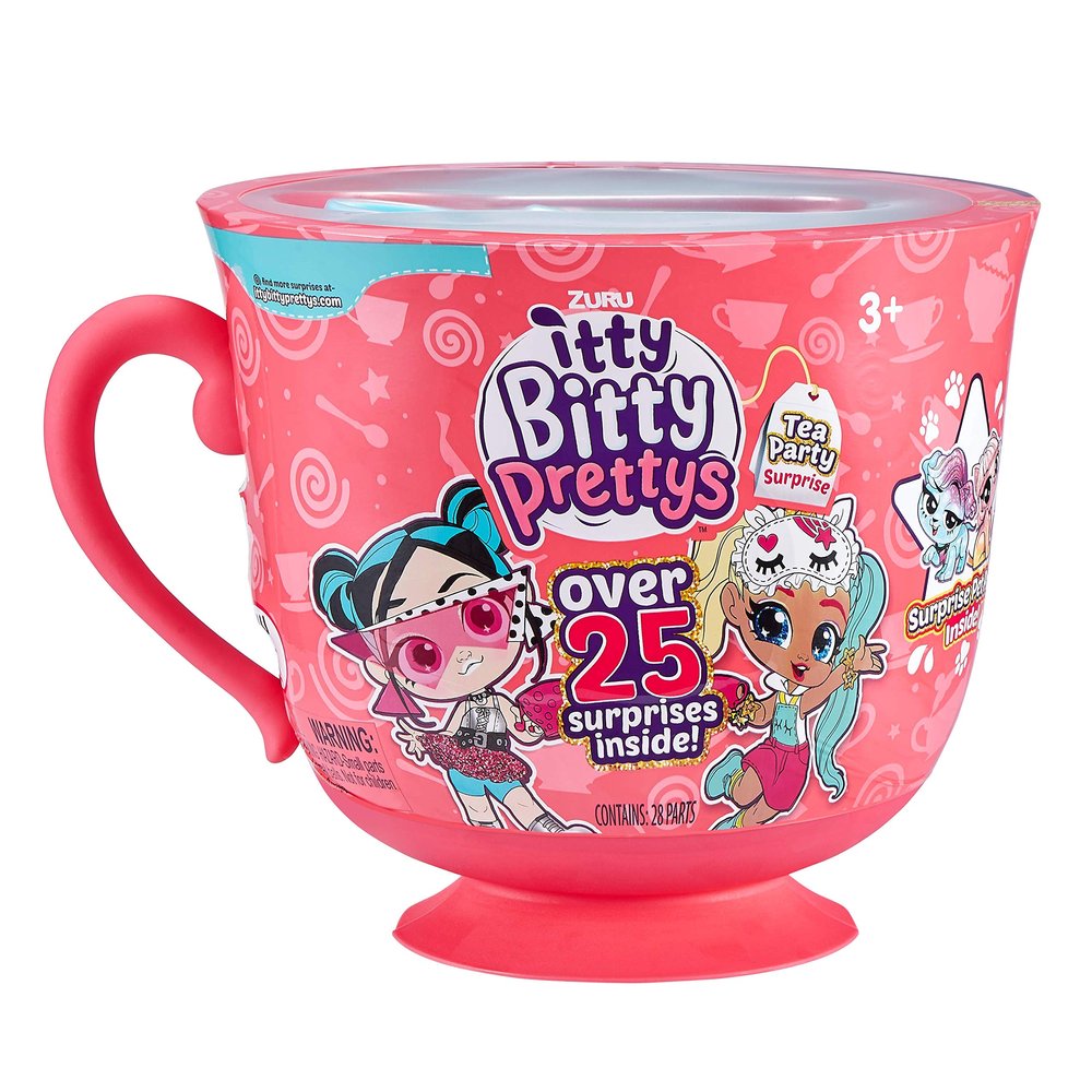 ITTY BITTY PRETTYS Tea Party Surprise Teacup Dolls Playset (Series 1) by ZURU Toys for Girls (Over 25 Surprises) - Kitten and Princess, Pink Large Tea Cup