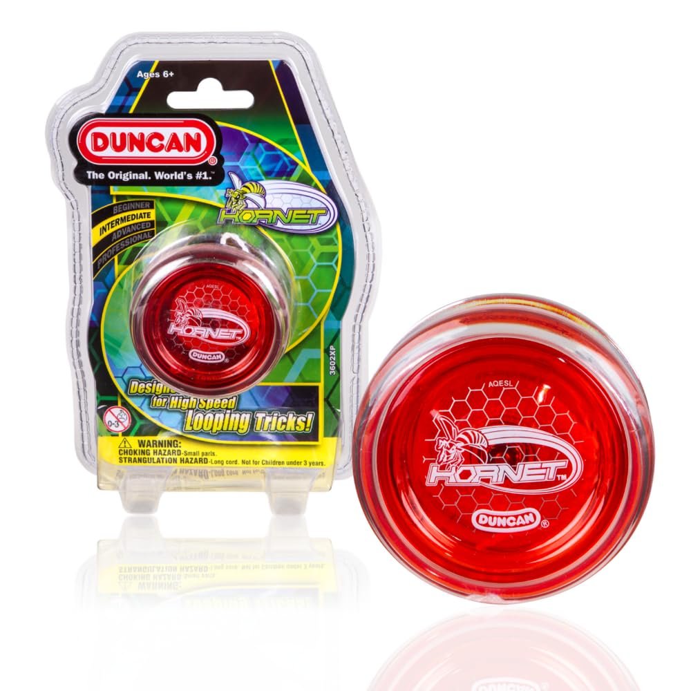 Duncan Toys Hornet Pro Looping Yo-Yo with String, Ball Bearing Axle and Plastic Body, Clear with Red Cap