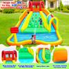 WELLFUNTIME Inflatable Water Double Slides Park, Bounce House with Arched Water Gun Spray, Jumping Castle with Air Blower view 2