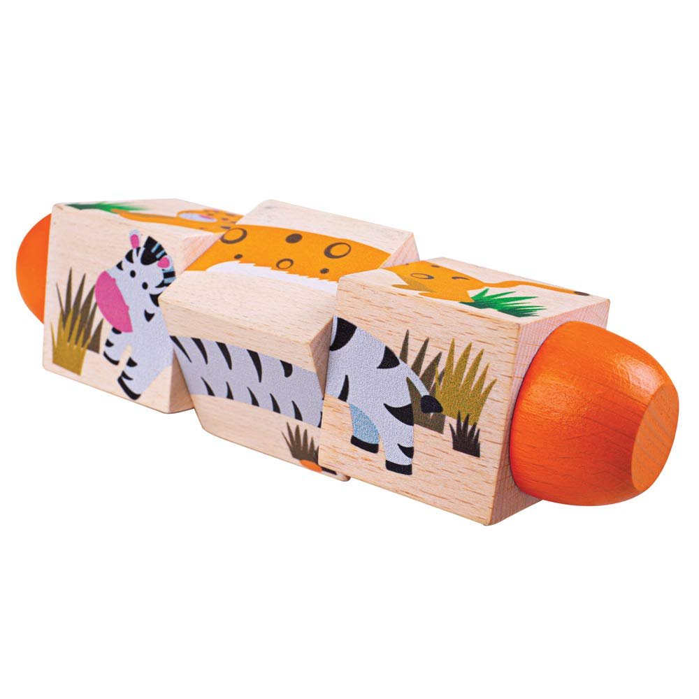 Bigjigs Toys Wooden Jungle Animal Twist Blocks