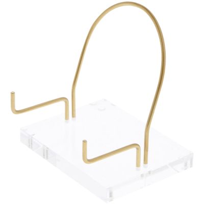 Plymor Clear Acrylic Base with Adjustable Brass Rods and Curved Back to Hold Rock, Fossil, and Mineral Specimen, 3.625" H x 4" W x 3" D (1.5" Arm Length) (3 Pack)