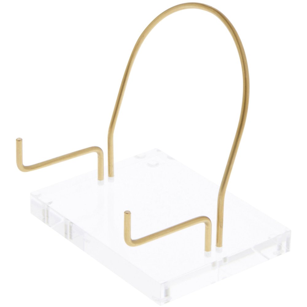 Plymor Clear Acrylic Base with Adjustable Brass Rods and Curved Back to Hold Rock, Fossil, and Mineral Specimen, 3.625" H x 4" W x 3" D (1.5" Arm Length) (3 Pack)