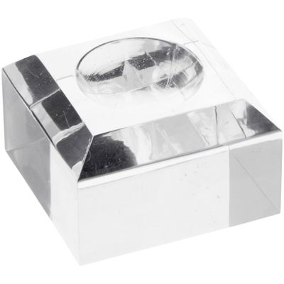 Plymor Clear Acrylic Square Display Base with Indented Circle to Hold Egg, Marble, Ball or Sphere, 1.5" W x 1.5" D x 1" H (0.875" Circle), Pack of 12