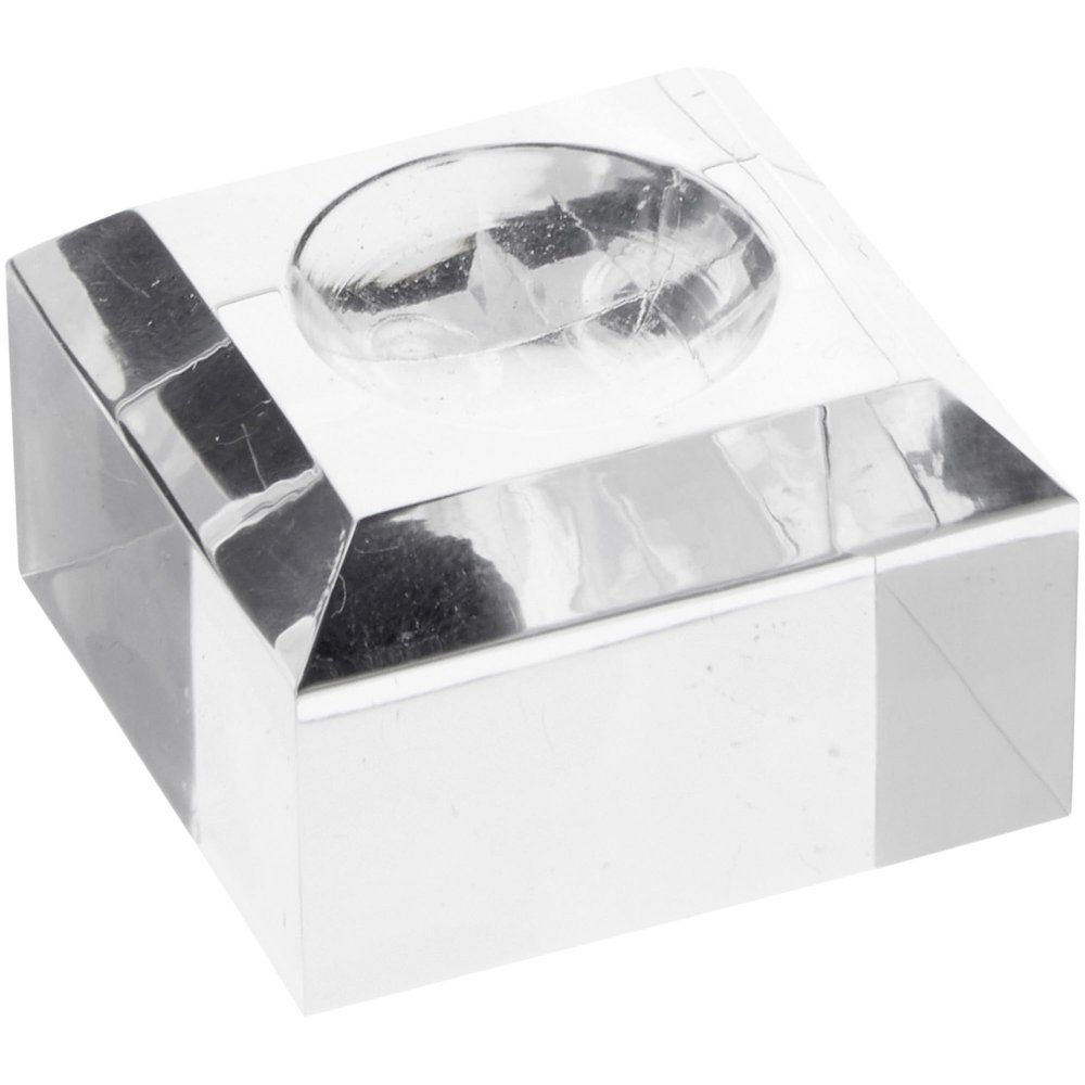 Plymor Clear Acrylic Square Display Base with Indented Circle to Hold Egg, Marble, Ball or Sphere, 1.5" W x 1.5" D x 1" H (0.875" Circle), Pack of 12