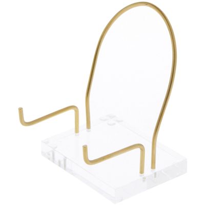 Plymor Clear Acrylic Base with Adjustable Brass Rods and Curved Back to Hold Rock, Fossil, and Mineral Specimen, 4.125" H x 3.125" W x 2.5" D (1.5" Arm Length) (3 Pack)
