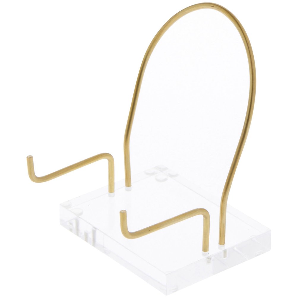 Plymor Clear Acrylic Base with Adjustable Brass Rods and Curved Back to Hold Rock, Fossil, and Mineral Specimen, 4.125" H x 3.125" W x 2.5" D (1.5" Arm Length) (3 Pack)