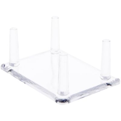 Plymor Clear Acrylic Rectangular Base with 4 Display Prongs for Geode, Mineral or Crystal Cluster, 1.5" H x 3.375" W x 2.5" D