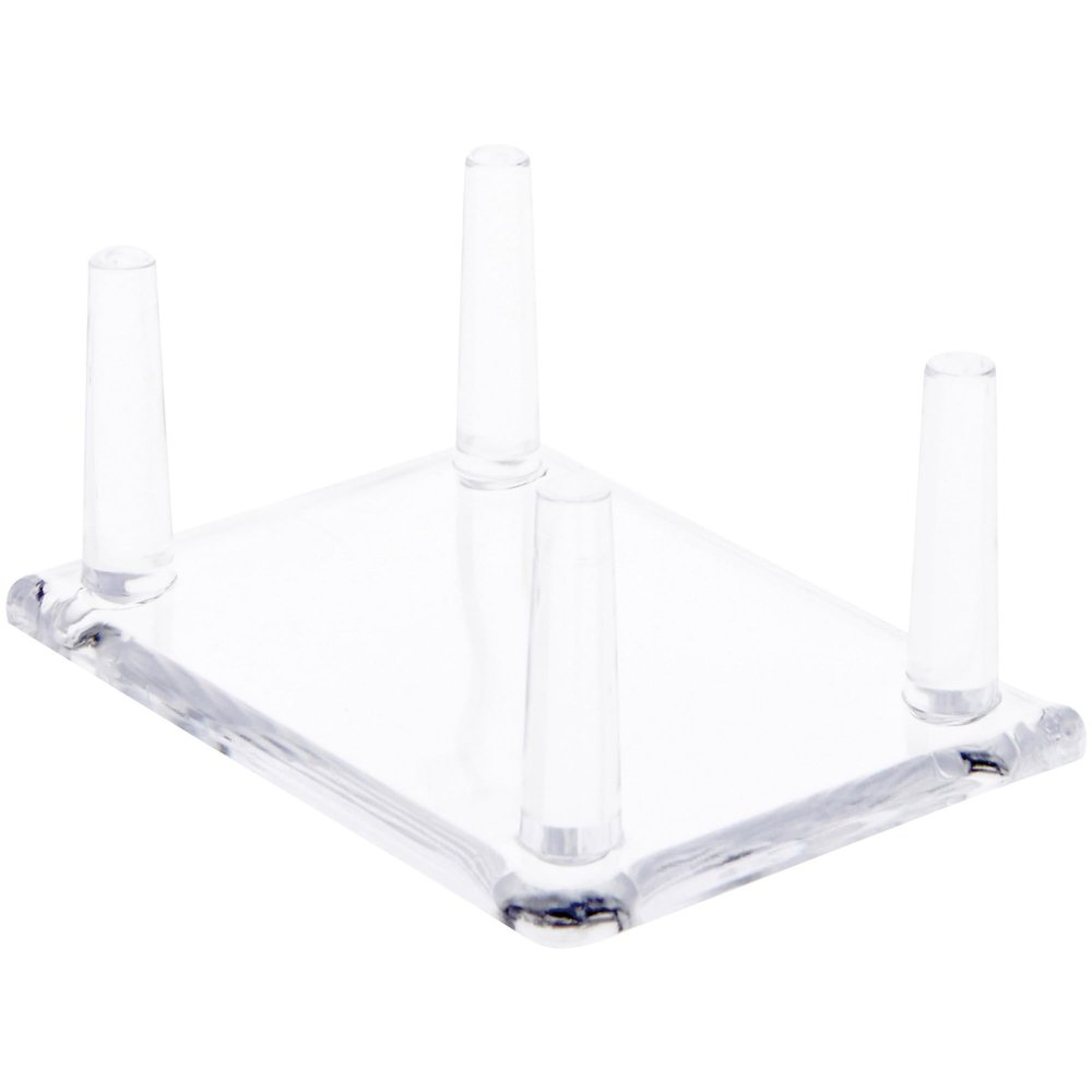 Plymor Clear Acrylic Rectangular Base with 4 Display Prongs for Geode, Mineral or Crystal Cluster, 1.5" H x 3.375" W x 2.5" D